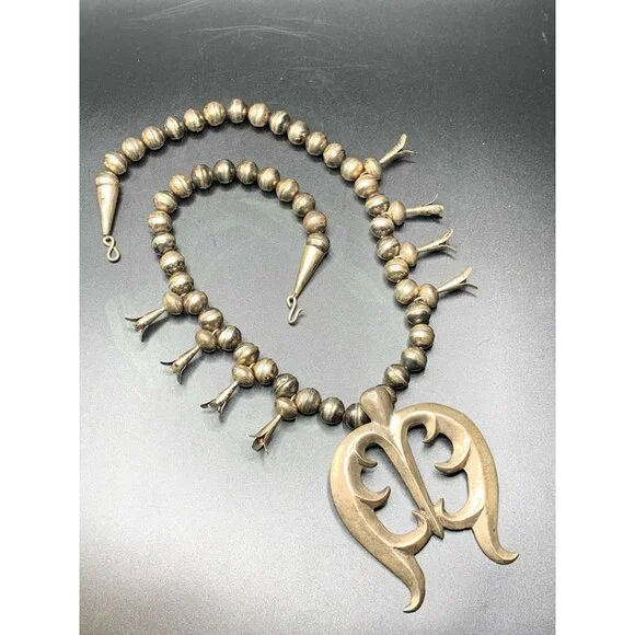 Squash Blossom NAJA Pendant Sterling Silver Native American Silver Pearls Long C